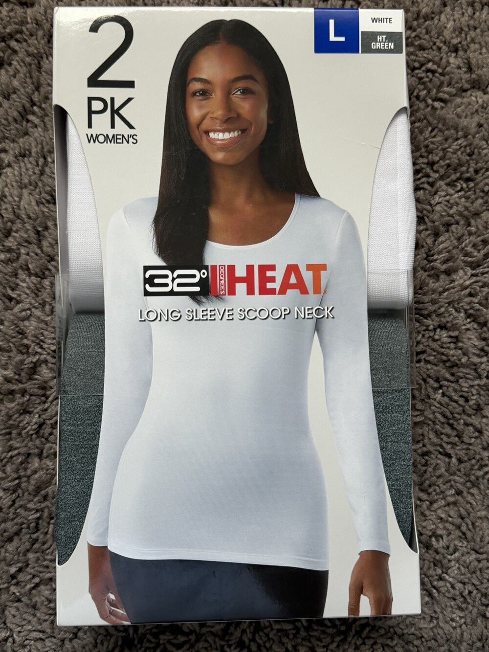 32 Degrees Women 2 Pack Ultra Light Thermal Base layer Scoop Top White/ Green L